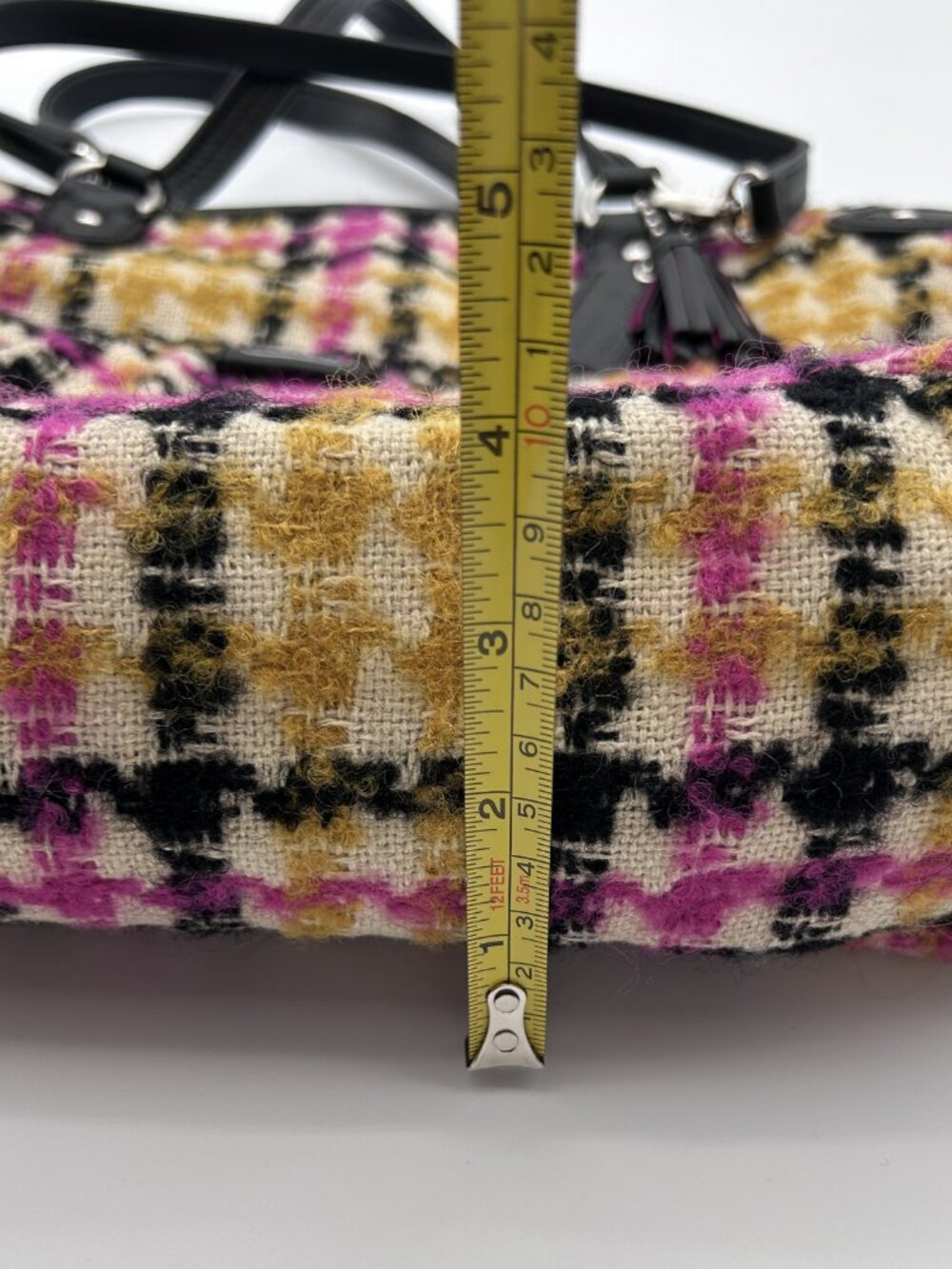 Coach Ashley Plaid Wool Carryall Satchel Bag Pink Yellow Houndstooth 14845 - Picture 13 of 13